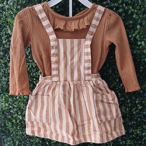 Striped Tan and Brown Kids Overalls